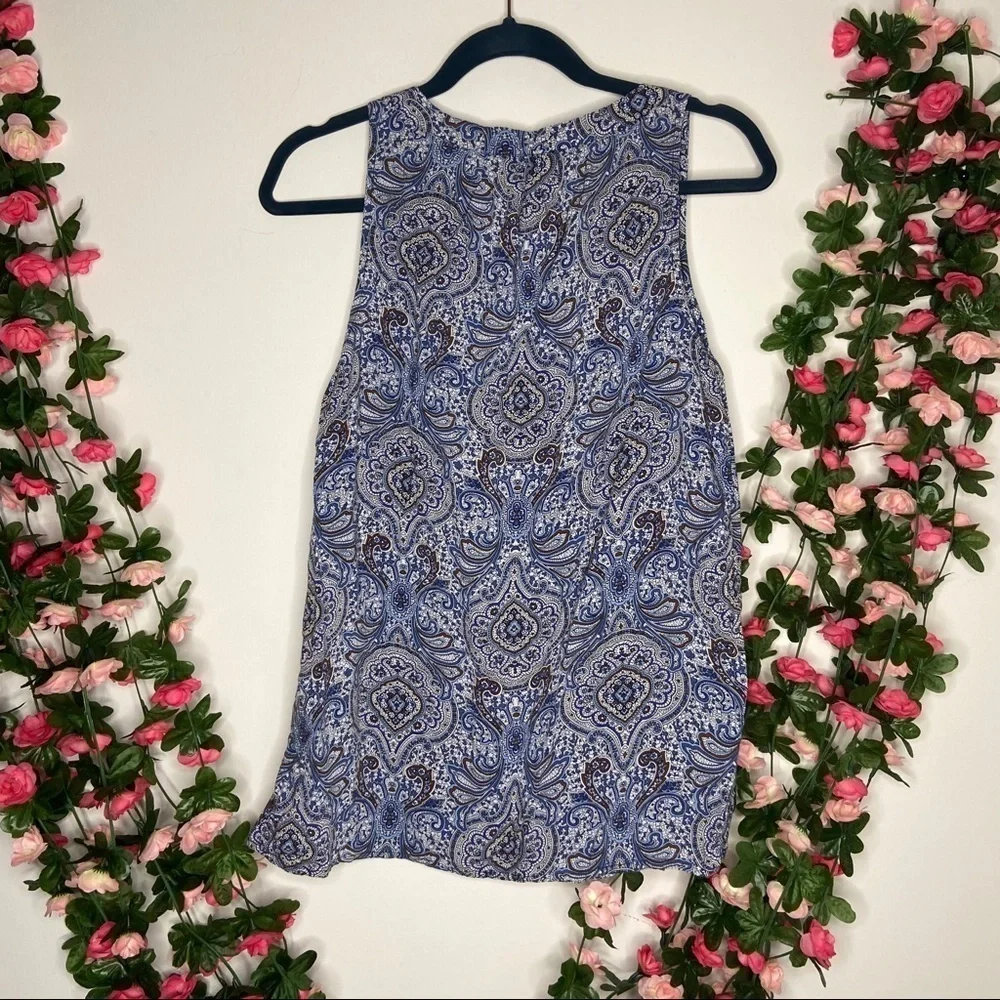 Ava Christine Blue Paisley Tank Top Blouse Medium Brown Boho Eccentric - Picture 4 of 7
